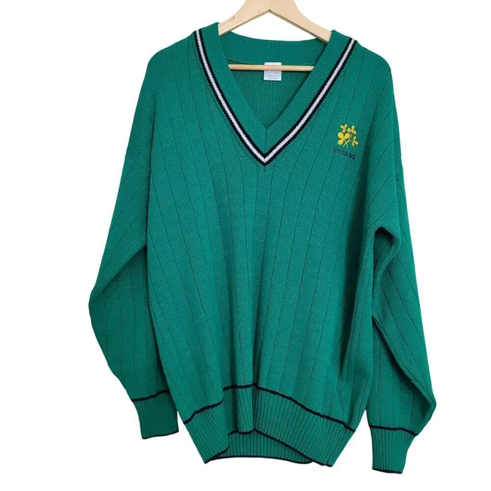 Vintage Quills Woollen Market Sweater M Kelly Green Knit Academia Ireland Irish